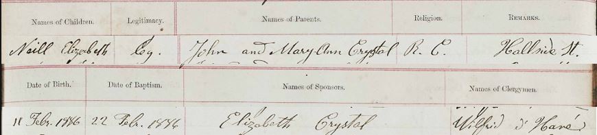 1886-02-11 BIR BAP Elizabeth Neill child of John Neil and Mary Anne Chrystal [[N169]]