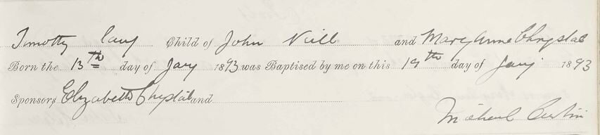 1893-01-13 BIR BAP Timothy Chrystal Neil child of John Neil and Mary Anne Chrystal [[N174]]