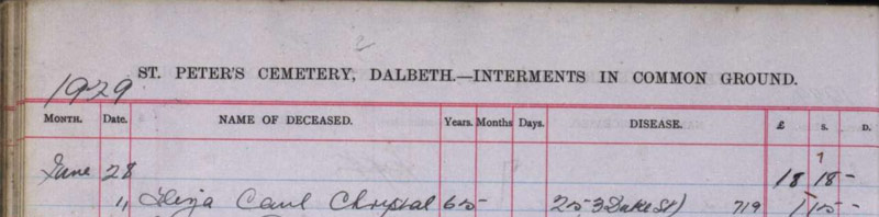 1929-6-18 BUR Eliza Cau Chrystal hild of Timothy Cristal and Mary McFillan [[N436-clip]]