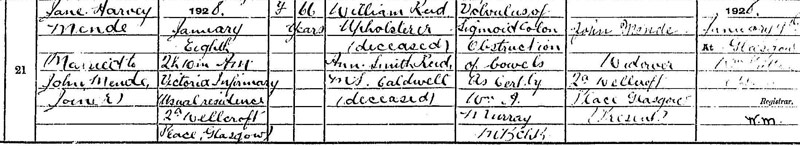 1928-01-08 DEA Jane Harvey Reid Mende wife of John Mende 2a Wellcroft Place [[N448-clip]