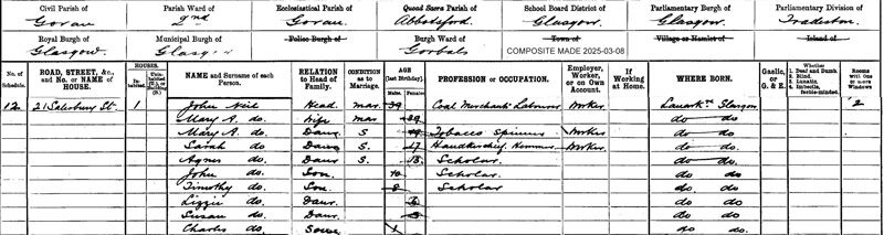 1901-03-31 CEN John Neil + Mary Ann Chrystal - 21 Salisbury Street [[N039-clip]]