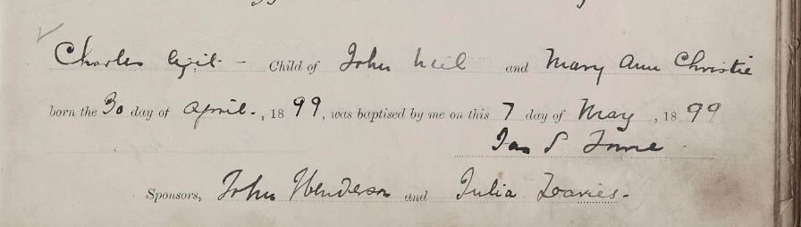 1899-04-30 BIR BAP Charles Neil  child of John Neil and Mary Anne Chrystal [[N177-clip]]