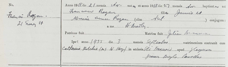 1918-11-21 BIR BAP Francis Rogan child of John Rogan and Mary Anne Neil [[N249]]