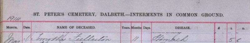 1914-03-06 BUR Timothy Fullerton child of Robert J Fullerton + Sarah O'Neill [[N262]