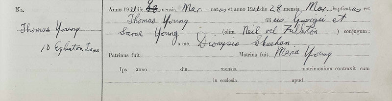 1921-03-09 BIR BAP Thomas Young child of Thomas Young + Sarah Neil or Fullerton [[N266]]