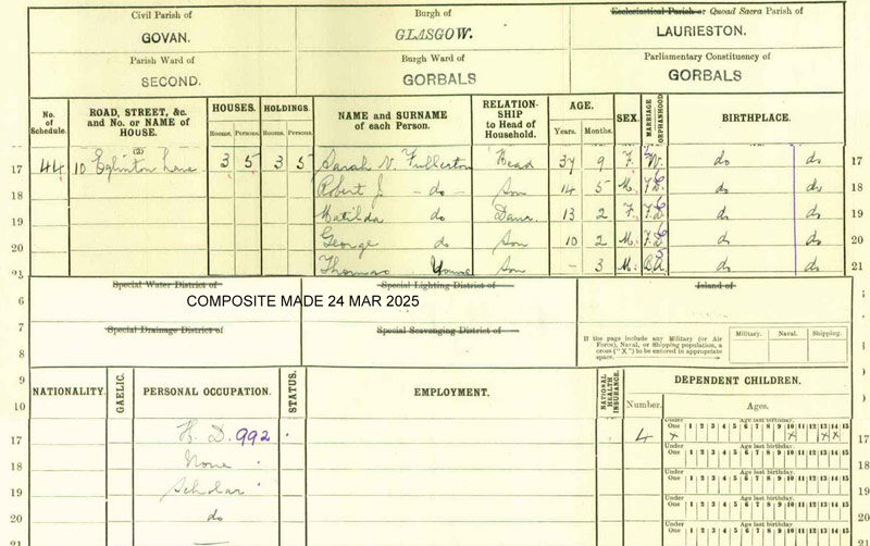 1921-06-19 CEN Sarah Fullerton or Neil, widow, 10 Eglinton Lane [[N267]]