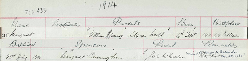 1914-09-06 BIR BAP Margaret Young child of William Gow Young and Agnes Neill, Dundee [[N337]]