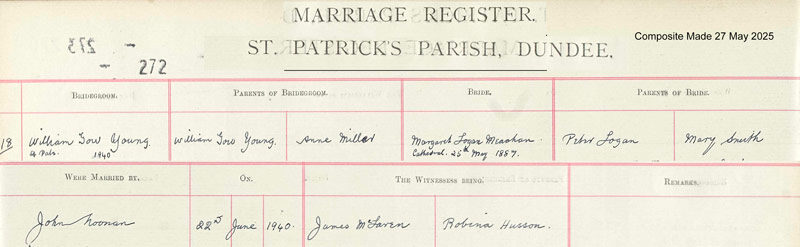 1940-06-22 MAR William Gow Young + Margaret Logan Meachan, Dundee [[N339]]