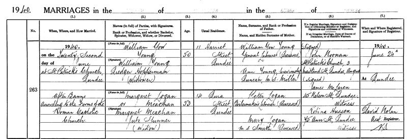 1940-06-22 MAR William Gow Young + Margaret Logan Meachan, Dundee [[N340]]