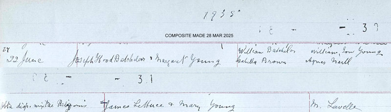 1935-06-22 MAR Joseph Hood Batchelor + Margaret Young child of W G Young + Agnes Neill, Dundee [[N349]]
