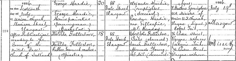 1926-07-16 MAR George Hardie & Matilda Fullerton [[N462]]