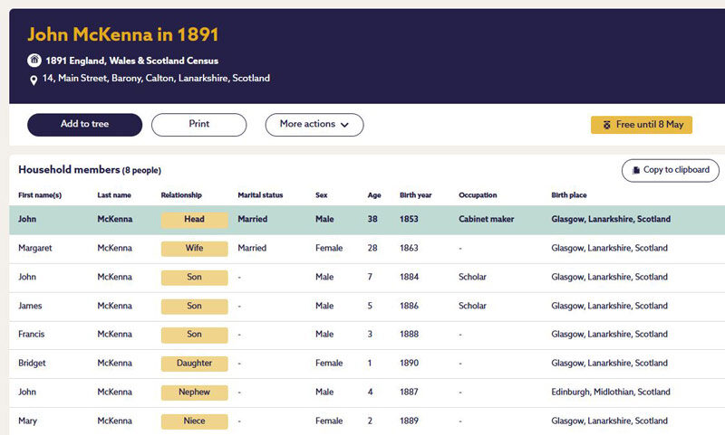 1891-04-05 CEN John McKenna + Margaret Quin 14 Main Street, Calton, Glasgow [[N487]]