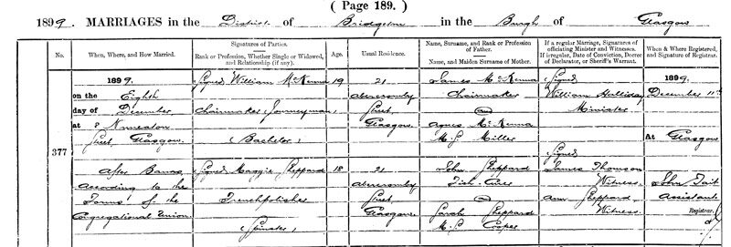 1899-12-08 MAR William McKenna +Maggie Sheppard 21 Abercrombie Street, Glasgow [[N489]]