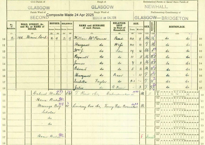 1921-06-19 CEN William McKenna + Margaret Sheppard, 198 Main Street, Calton, Glasgow [[N497]]