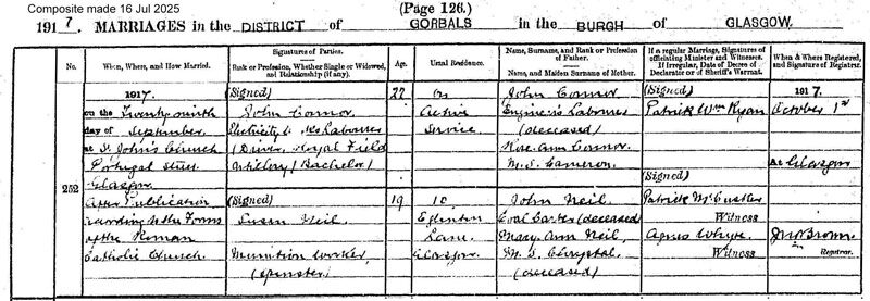 1917-09-26 MAR Susan Neil + John Connor - 10 Eglinton Lane [[N050-clip]]