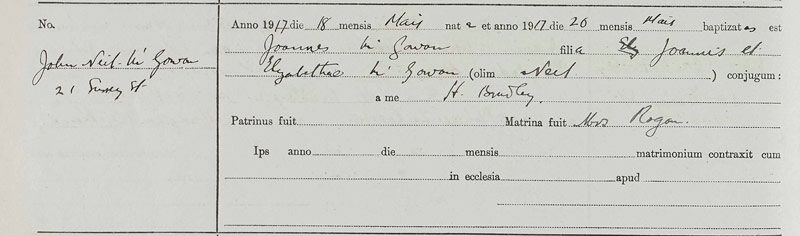 1917-05-18 BIR BAP John Neil McGowan child of John McGowan + Elizabeth Chrystal Neil [[N272-clip]]