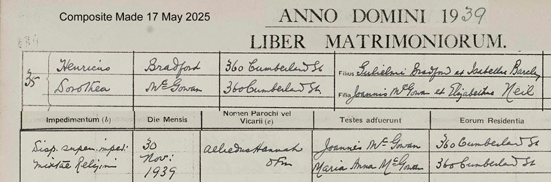 1939-11-30 MAR Dorothea McGowan + Henry Bradford, Glasgow [[N351-clip]]
