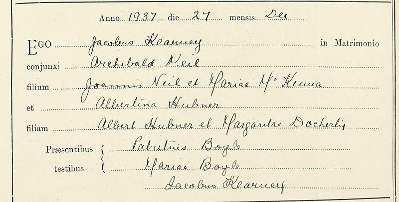 1937-12-27 MAR Archibald Neil + Albertina Hubner [[N499-clip]]