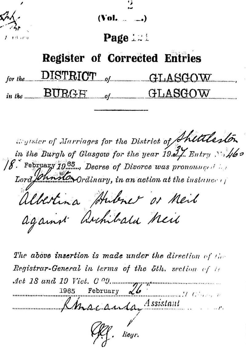 1965-02-25 DIV Archibald Neil + Albertina Hubener [[N502-clip]]