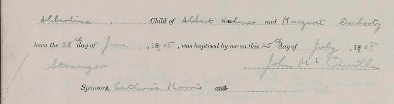 1918-07-25 BAP Albertina Hubener child of Albert Hubener + Margaret Docharty, St Andrew's Metropolitan Cathedral [[N508-clip]]