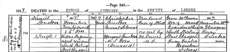 1917-11-27 DEA Daniel Houston adopted son of John McGowan + Grace Aird or Baird [[N531-clip]]