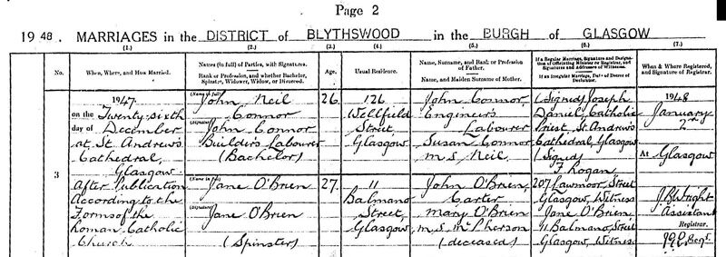 1948-12-26 MAR John Neil Connor child of Susan Logan Neil + John Connor + Jane O'Brien [[N540-clip]]