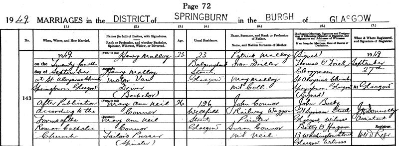 1949-09-24 MAR Mary Ann Neil Connor child of Susan Logan Neil + John Connor + Jane O'Brien [[N541-clip]]