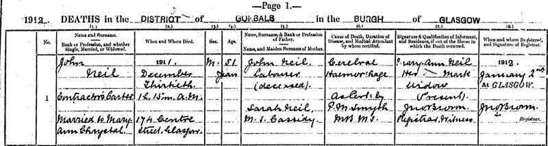 1911-12-30 DEA John Neil husband of Mary Anne Chrystal - 174 Centre Street [[N053-clip]]