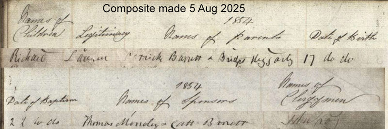 1854-10-17 BIR BAP Richard Barrett child of Patrick Barrett + Bridget Heggarty, St Andrew's Glasgow [[N325-clip]]