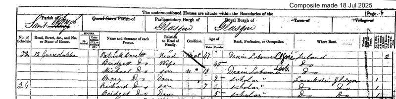 1861-04-07 CEN Patrick Barett and Family 12 Goosedubs, St Enoch, Glasgow [[N544-clip]]