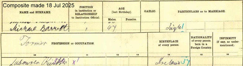 1911-04-02 CEN Michael Barrett son of Patrick Barrett + Bridget Haggerty, 167 Renfrew Road - Govan Poorhouse [[N550-clip]]