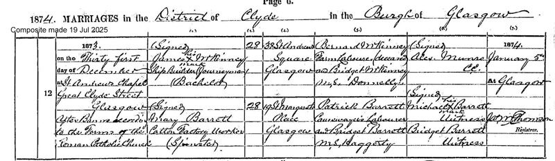 1873-12-31 MAR Mary Barrett + James McKinney, St Andrew's Chapel [[N552-clip]]