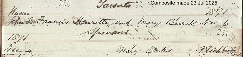 1891-11-16 BIR BAP John Henretty child of Francis Henretty + Mary Barrett [[N589-clip]]
