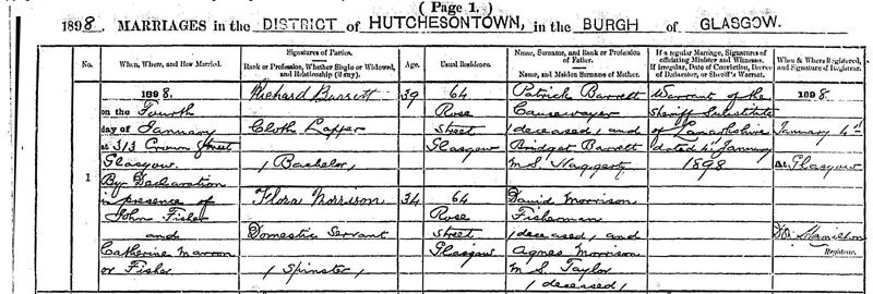 1898-01-04 MAR Richard Barrett + Flora Morrison [[N601-clip]]
