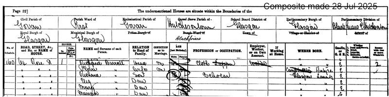 1901-03-31 CEN Richard Barrett + Flora Morrison, 64 Rose Street, Glasgow [[N609-clip]]