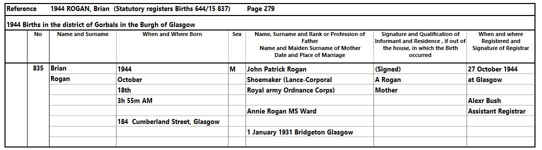 1941-06-07 BIR Frances Rogan child of John Patrick Rogan and Mary Anne Neil + Annie Ward [[N660]]