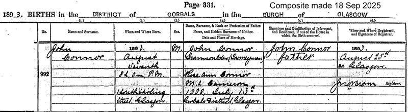 1893-08-07 BIR John Connor child of John Connor + Rose Ann Cameron [[N677-clip]]