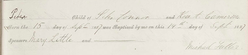 1997-09-15 BIR BAP Peter Connor child of John Connor + Rose Ann Cameron [[N697-clip]]