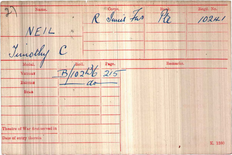 1918 Campaign Medal Car Timothy Chrystal Neil [[N142-clip]]