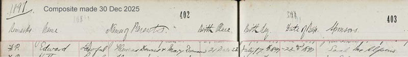 1897-07-17 BIR BAP Edward Downs child of Thomas Downs + Mary Anne Drummond [[N152-clip]]