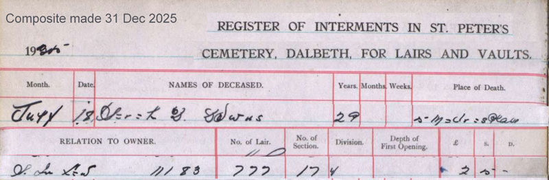 1935-07-18 BUR Sarah Drummond Downs child of Thomas Downs + Mary Anne Drummond [[N164-clip]]