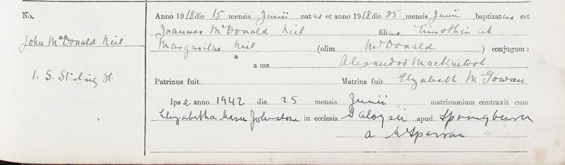 1918-06-15 BIR BAP  John McDonald Neil  child of Timothy Chrystal Neil + Margaret McDonald [[N281-clip]]