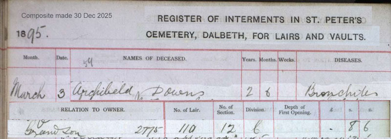 1895-03-06 BUR Archibald Downs child of Thomas Downs + Mary Anne Drummond [[N289-clip]]