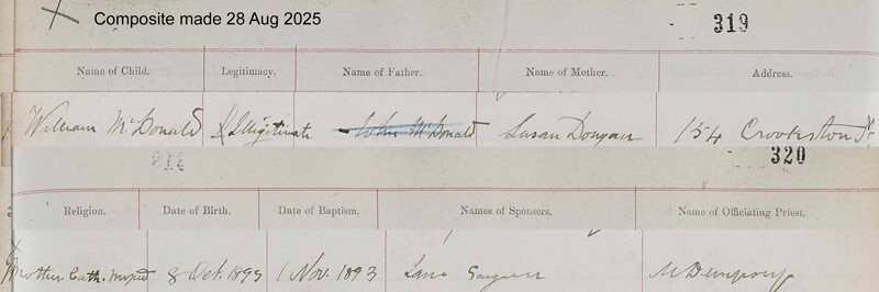 1893-10-08 BAP William McDonald child of John McDonald + Susan Dougan [[N633-clip]]