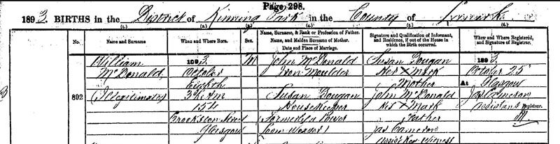 1893-10-08 BIR William McDonald child of John McDonald + Susan Dougan [[N674-clip]]