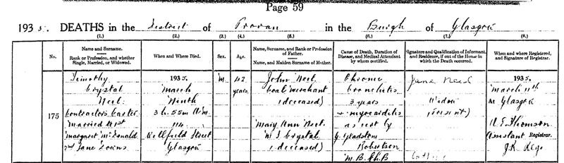 1935-03-09 DEA Timothy Chrystal Neil husband of Margaret McDonald + Jane Downs [[N057-clip]]