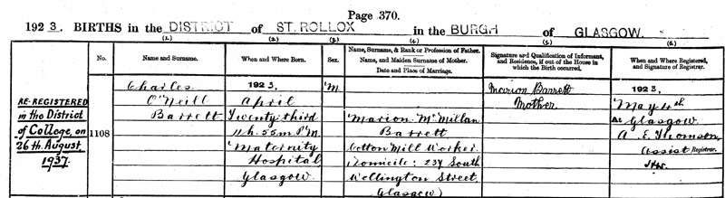 1923-04-23 BIR Charles Neil child of Charles Neil + Marion Barrett [[N721]]